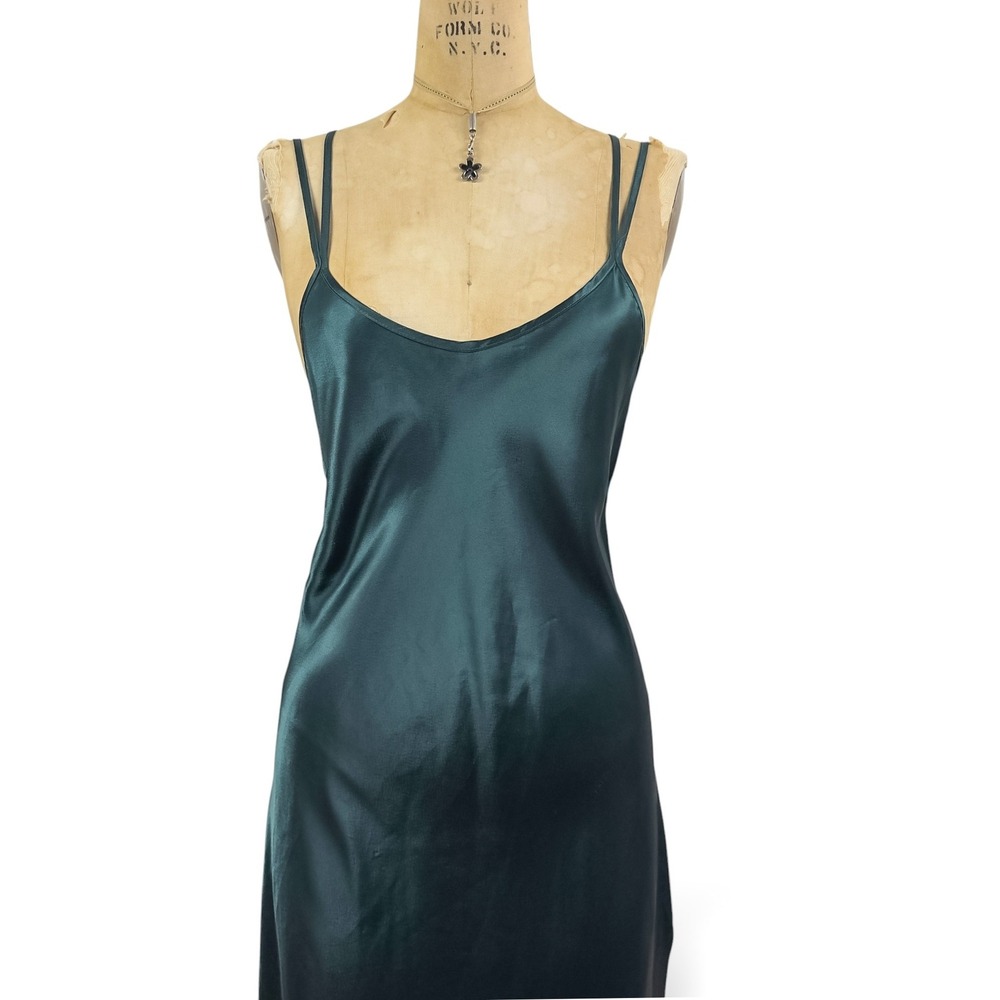 90's Emerald Maxi Slip Dress Strappy Low Back Glam Evening Matallic Size M - Picture 5 of 14
